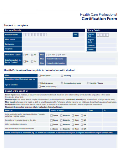health care professional certification form template