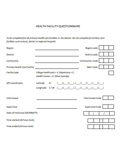 health facility questionnaire template