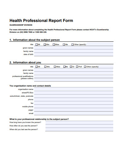 health professional report form template