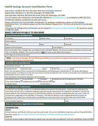 health savings account contribution form template