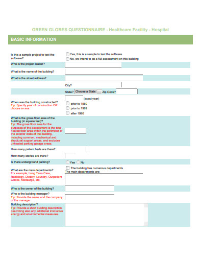 healthcare facility questionnaire template