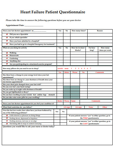 heart failure patient questionnaire template