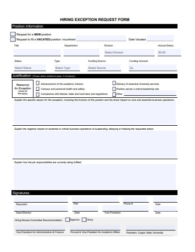 hiring exception request form template