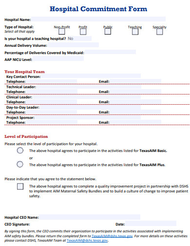hospital commitment form template
