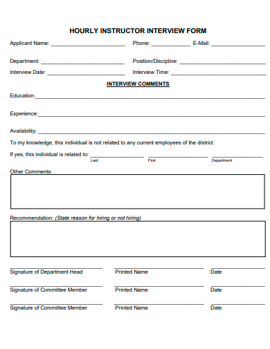 hourly instructor interview form template