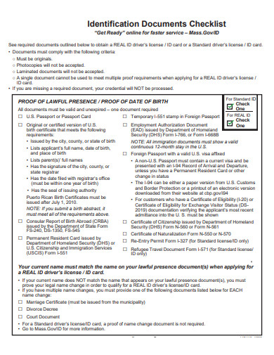 identification documents checklist template