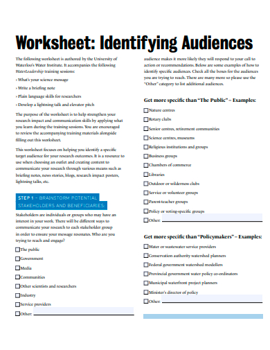 identifying audience worksheet template