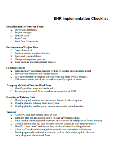 implementation checklist example