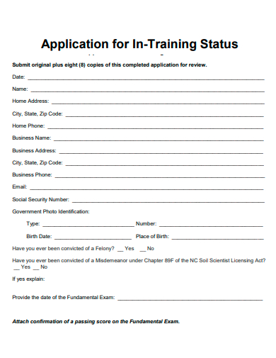 in training status application template
