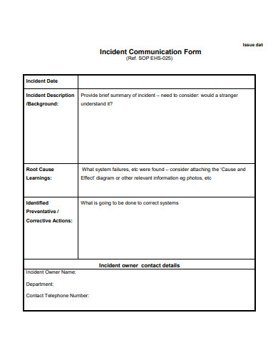 incident communication form template