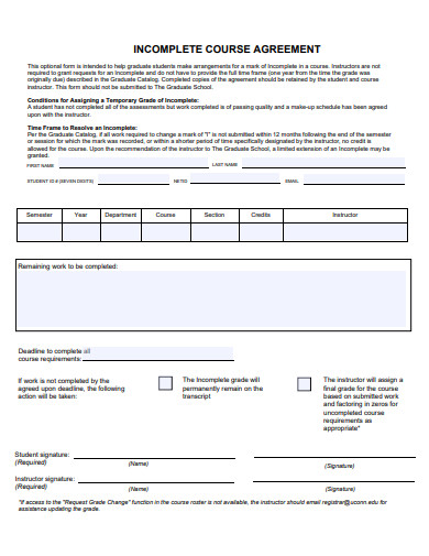 incomplete course agreement template