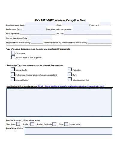 increase exception form template