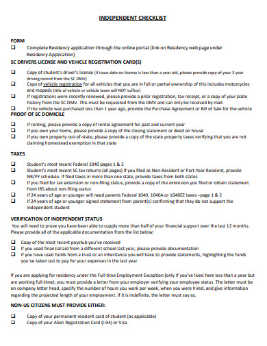 independent checklist template