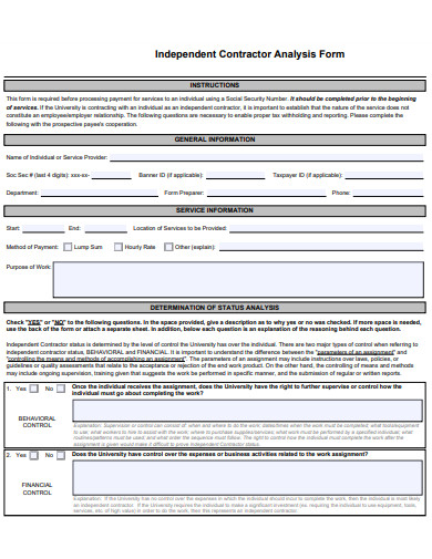 independent contractor analysis form template
