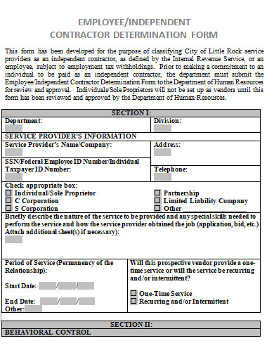 independent contractor determination form template