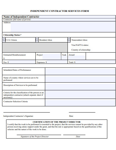independent contractor services form template