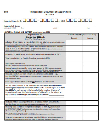 independent document of support form template