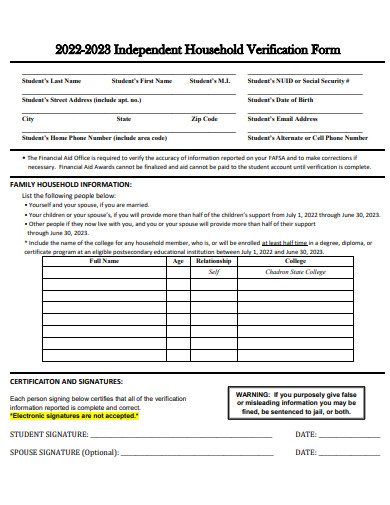 independent household verification form template