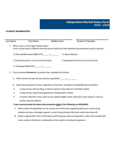 independent martial status form template