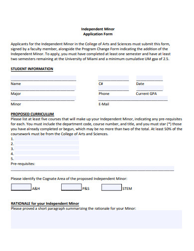 independent minor application form template