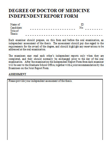 independent report form template