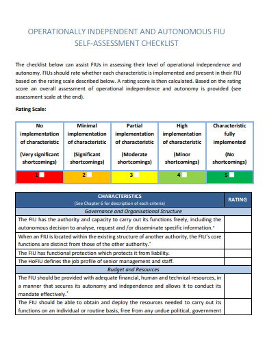 independent self assessment checklist template