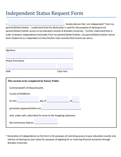 independent status request form template
