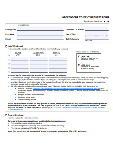 independent student request form template