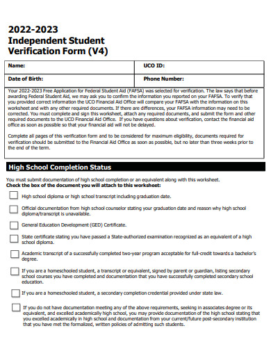 independent student verification form template