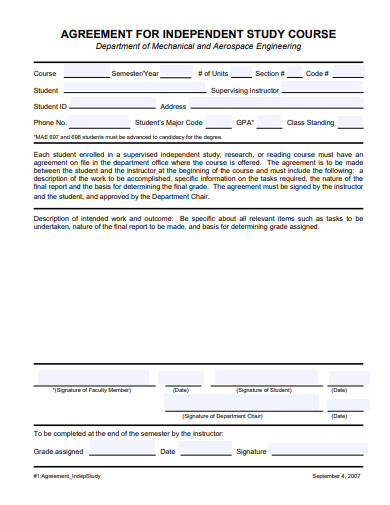 independent study course agreement template