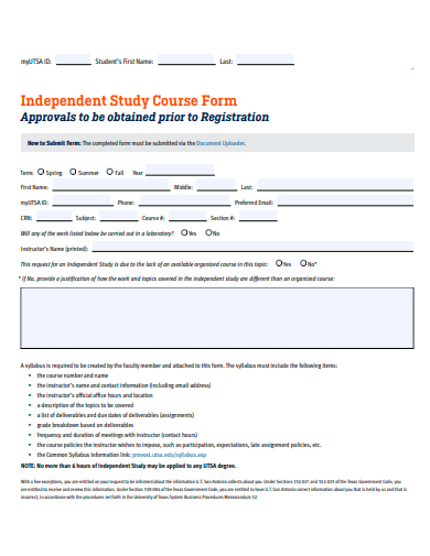 independent study course form template