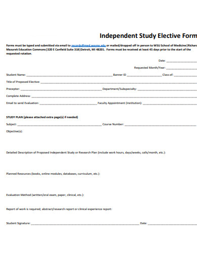 independent study elective form template