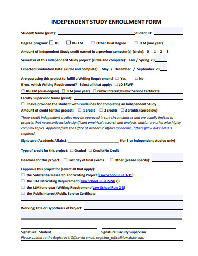 independent study enrollment form template