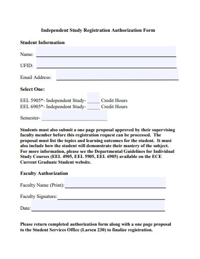 independent study registration authorization form template