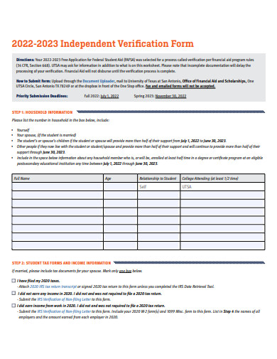 independent verification form template