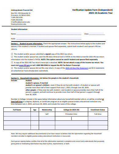 independent verification update form template
