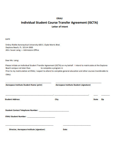 individual student course transfer agreement template