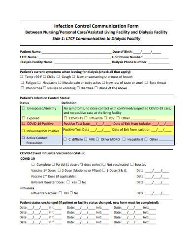 infection control communication form template