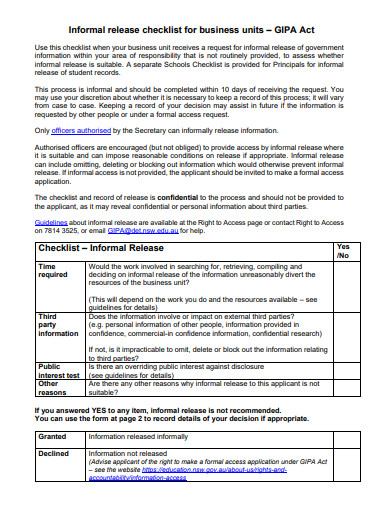 informal release checklist template