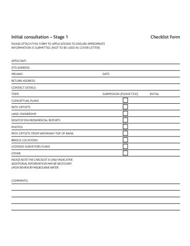 initial consultation checklist form template