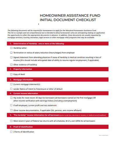 initial document checklist template