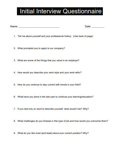initial interview questionnaire template