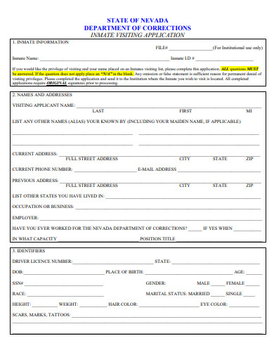 inmate visiting application template