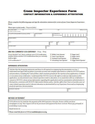 inspector experience form template