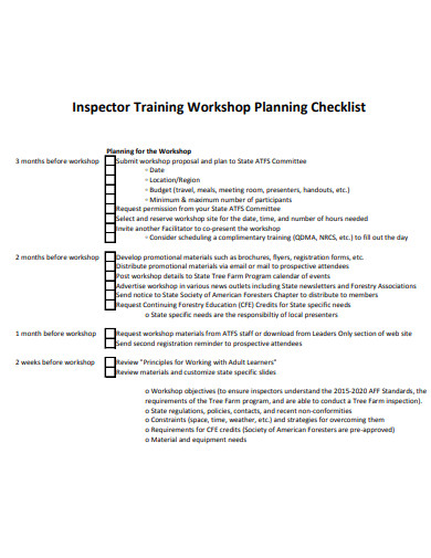 inspector training workshop planning checklist template