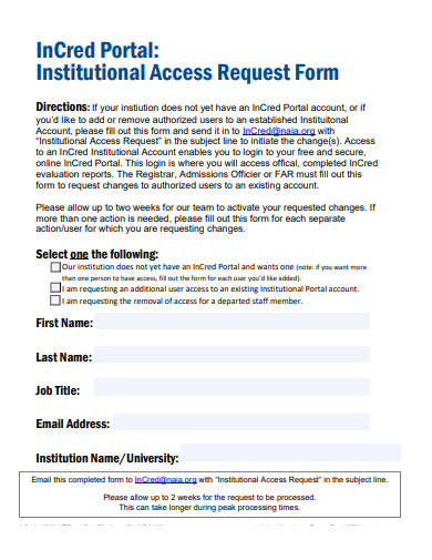 institutional access request form template