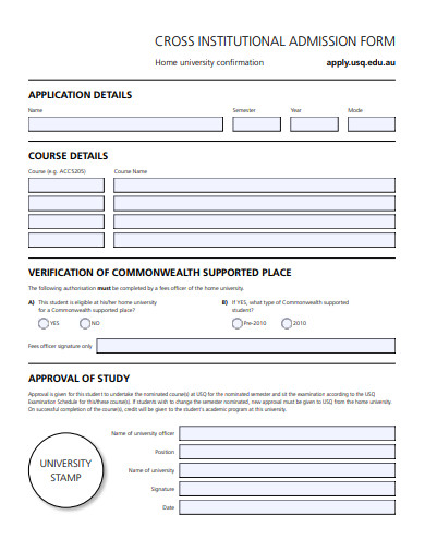 institutional admission form template
