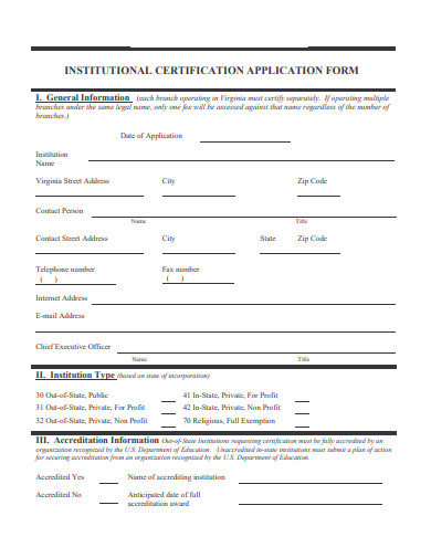 institutional certification application form template