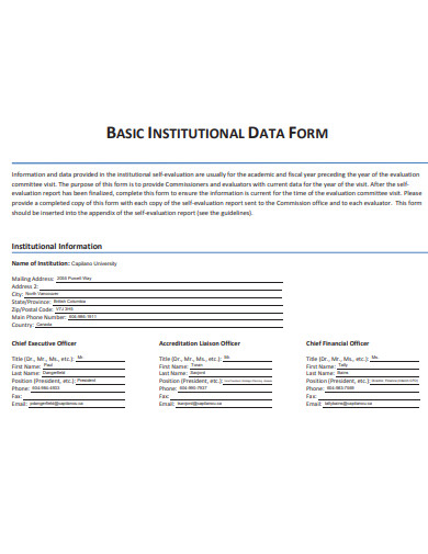 institutional data form template