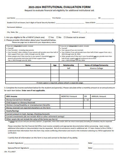 institutional evaluation form template